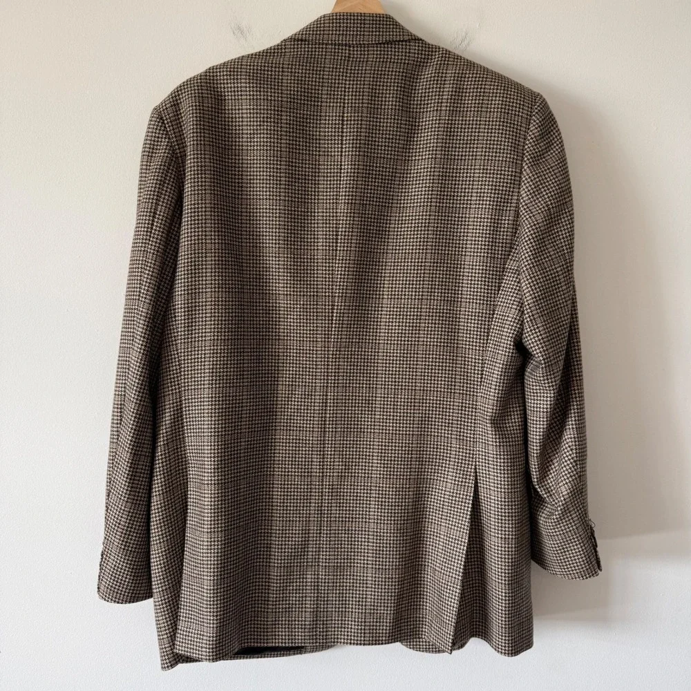 Salvatore‎ Ferragamo Mens Houndstooth Blazer Brown Tan Made in Italy Sport Coat